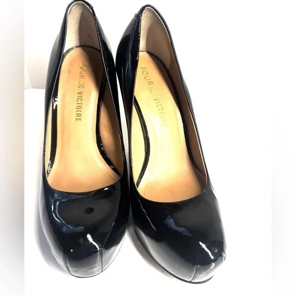 pour la victoire sleek platform shoes black patent wedge heels 7 whimsygoth punk - Picture 2 of 11
